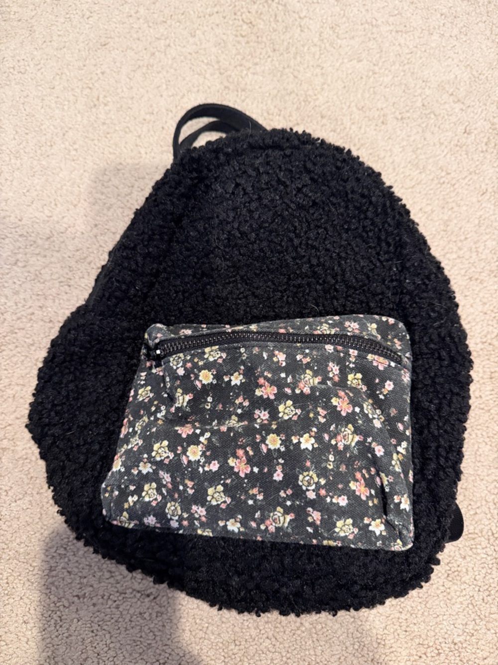 Art class Black Sherpa Backpack with Floral Front Pocket